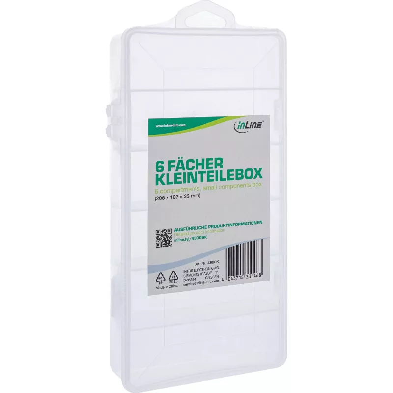 Caixa de peças pequenas InLine, 6 compartimentos, 206x107x33mm, transparente