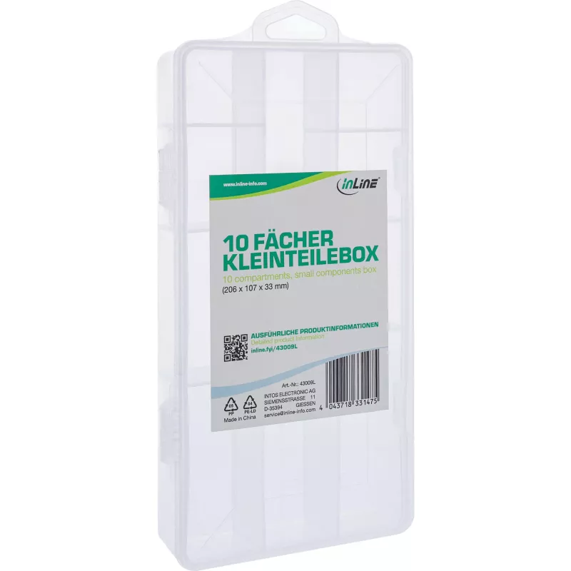Caixa de peças pequenas InLine 10 compartimentos 206x107x33mm, transparente