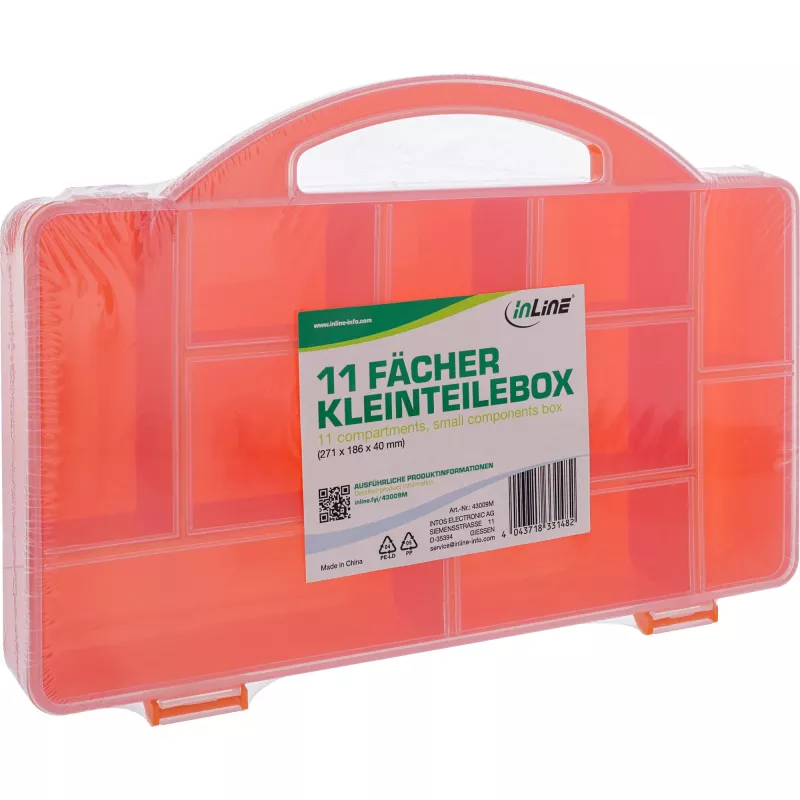 Caixa de peças pequenas InLine, 11 compartimentos, 271x186x40mm, laranja