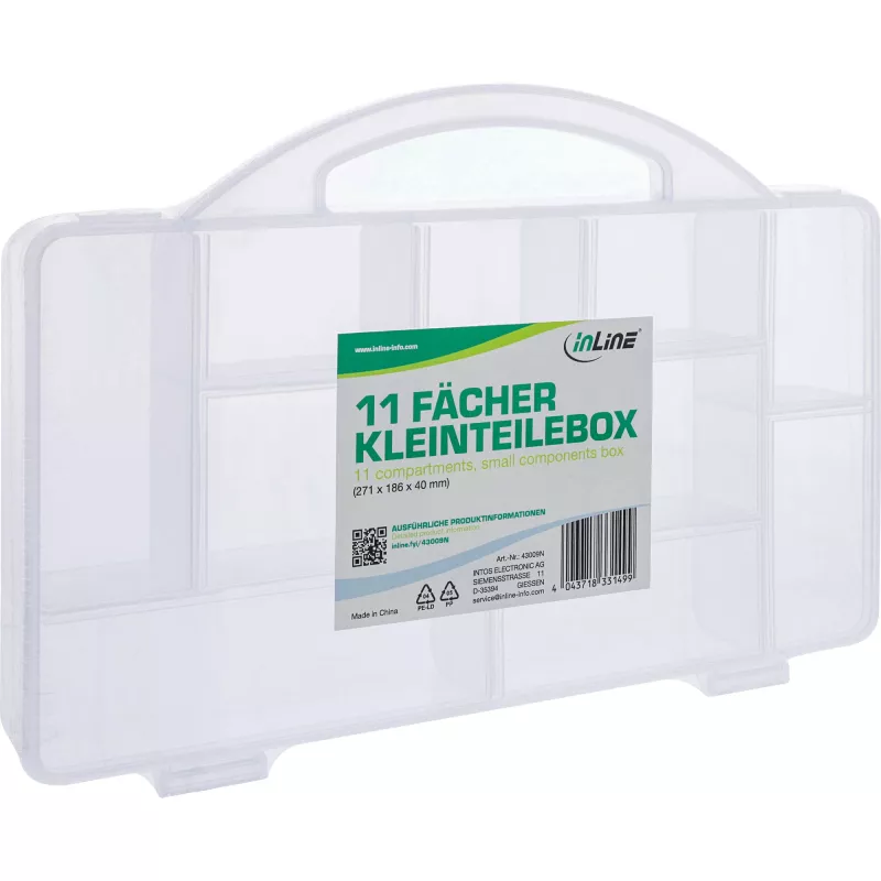 Caixa de peças pequenas InLine, 11 compartimentos, 271x186x40mm, transparente