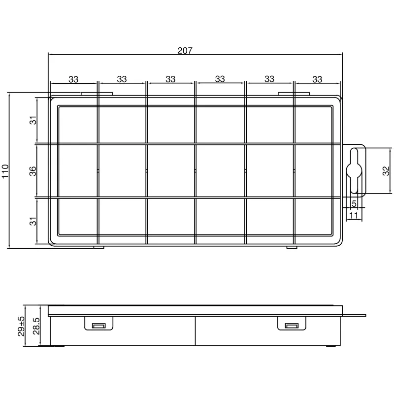 Caixa de peças pequenas InLine, 18 compartimentos, 207x110x27mm, transparente