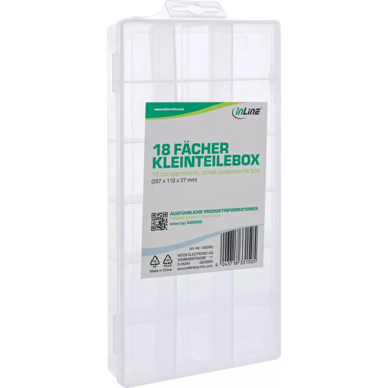 Caixa de peças pequenas InLine, 18 compartimentos, 207x110x27mm, transparente