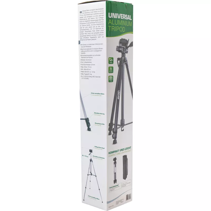 Tripé profissional InLine leve preto capacidade de carga 5 kg altura 173 cm