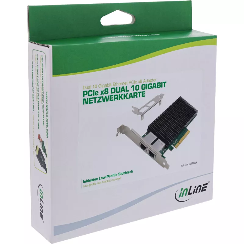 Placa de rede Dual 10-Gigabit InLine, 2x RJ45 10Gb/s, PCIe x8, incl. suporte LP