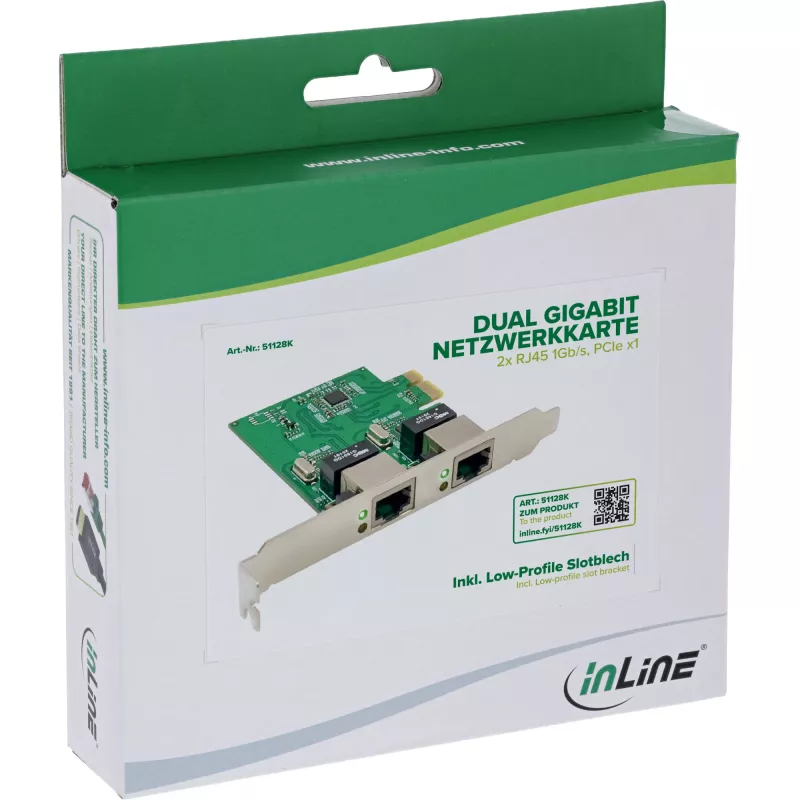 Placa de rede InLine 51128K Dual Gigabit 2x RJ45 PCIe x1