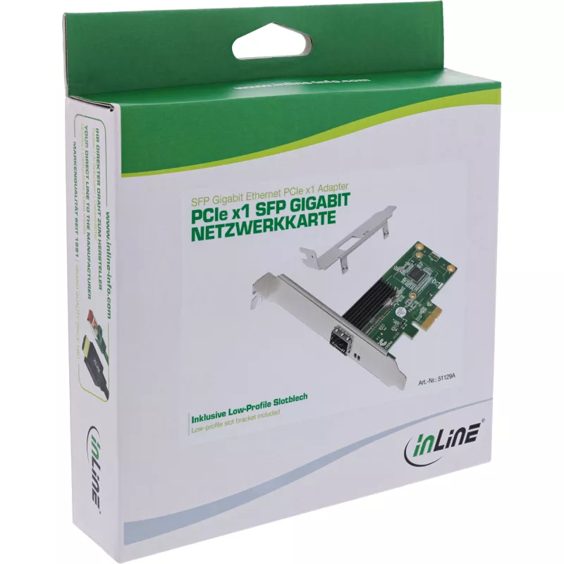 Placa de rede Gigabit InLine, 1x SFP, PCIe x1, incl. chapa low-profile