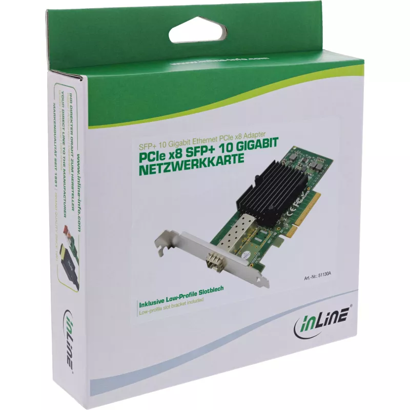 Placa de rede 10 Gigabit InLine, 1x SFP+, PCIe x8, incl. chapa low-profile