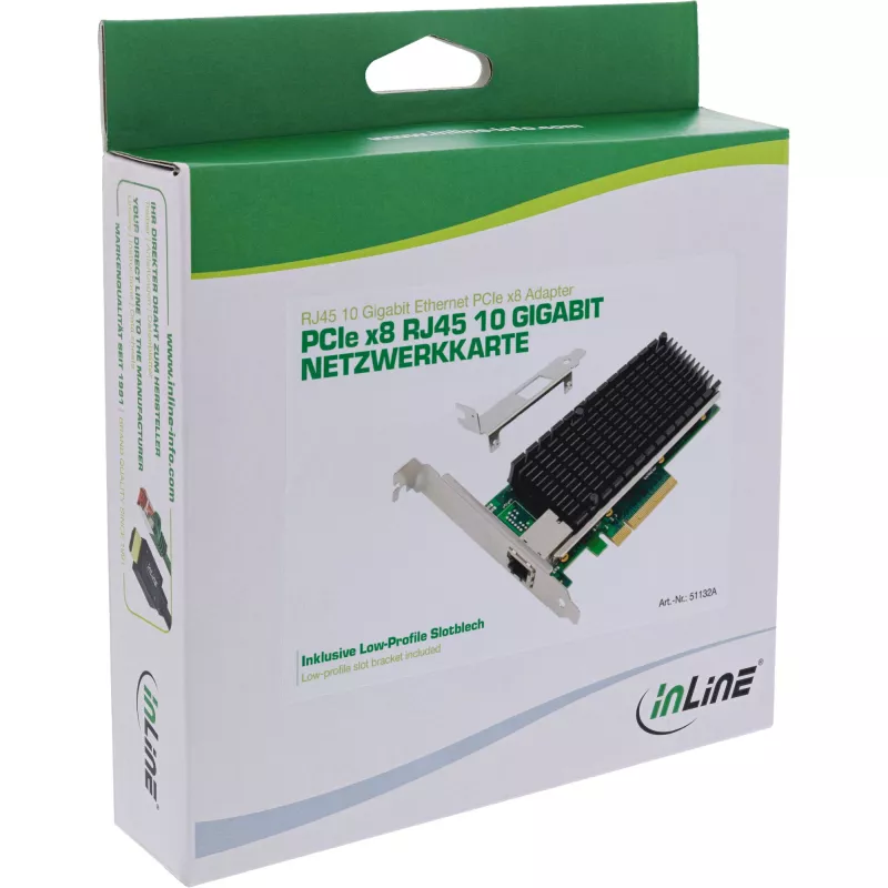 Placa de rede 10-Gigabit InLine, 1x RJ45 10Gb/s, PCIe x8, incl. chapa LP