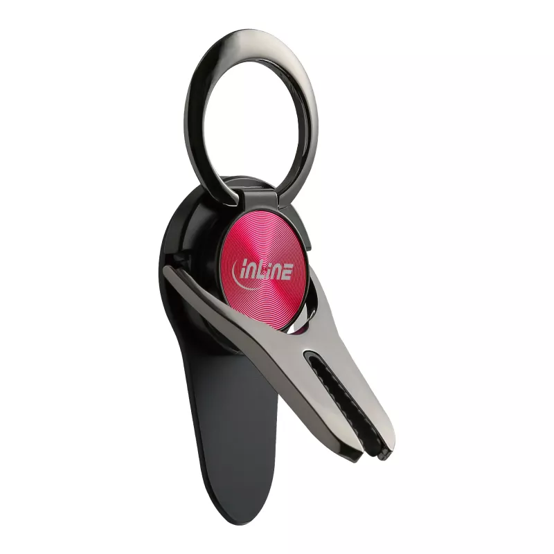 Suporte de automóvel 3-em-1 para smartphone InLine, suporte, anel para dedo, vermelho