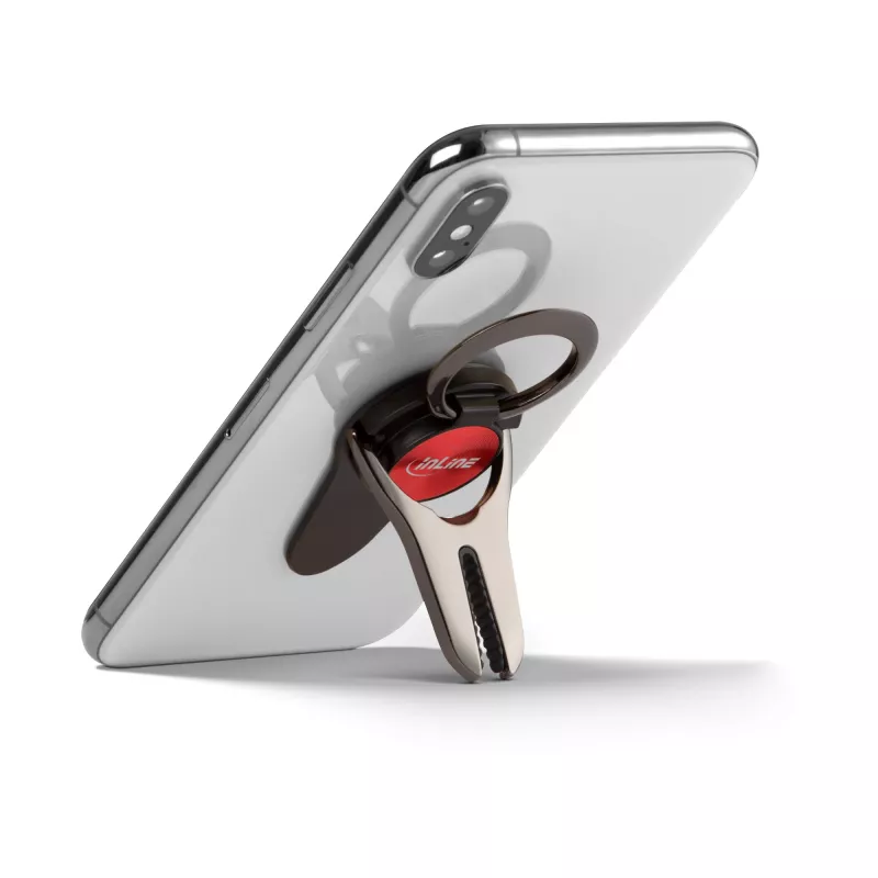 Suporte de automóvel 3-em-1 para smartphone InLine, suporte, anel para dedo, vermelho