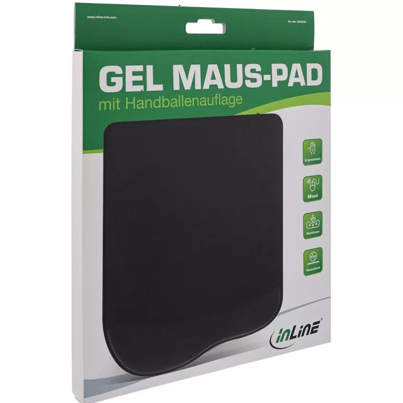 Tapete de rato InLine, apoio de pulso em gel, 235x185x25mm, preto