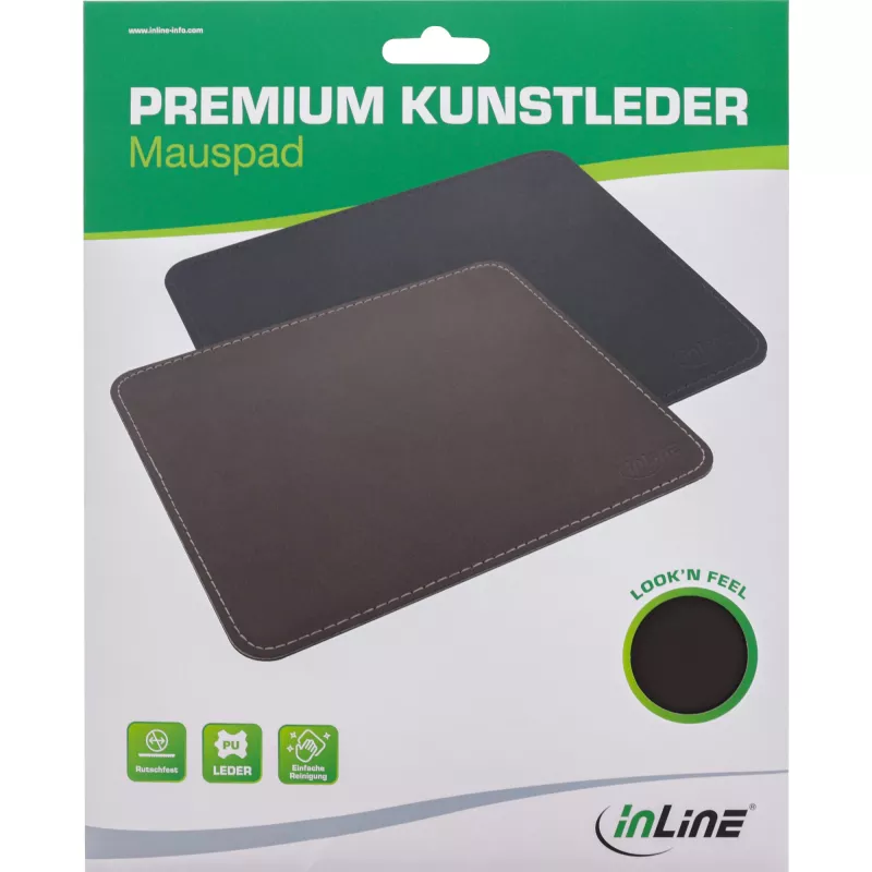 Tapete de rato InLine Premium pele PU preto, 255x220x3mm