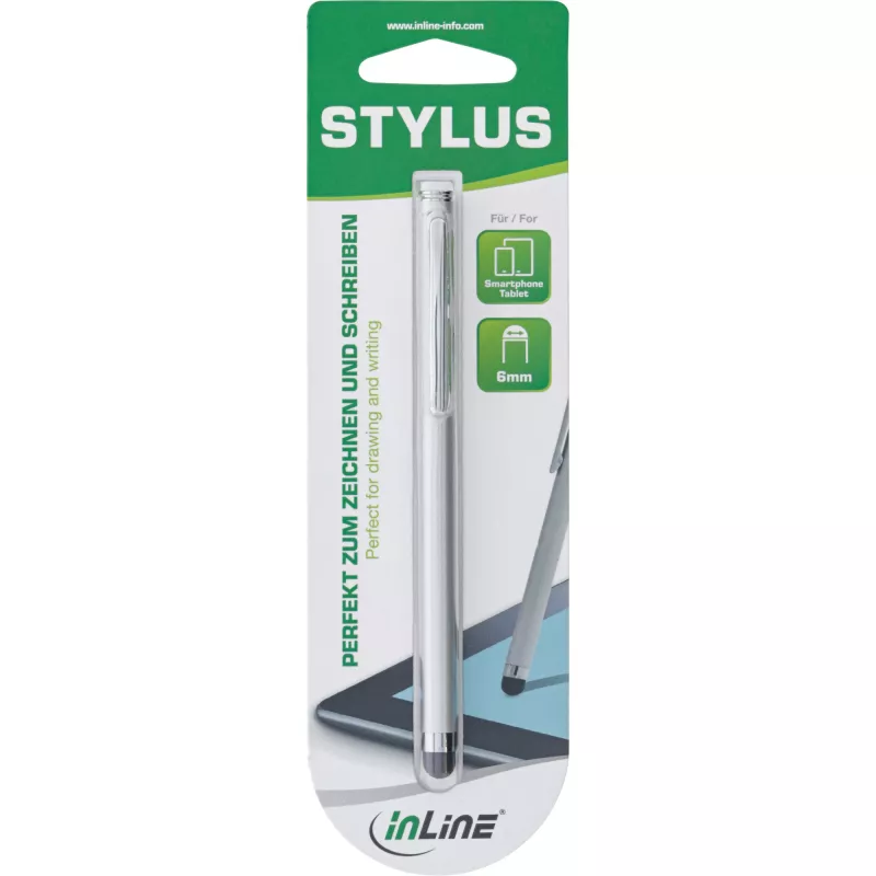 Stylus InLine, caneta para ecrãs táteis de smartphone e tablet, prateado