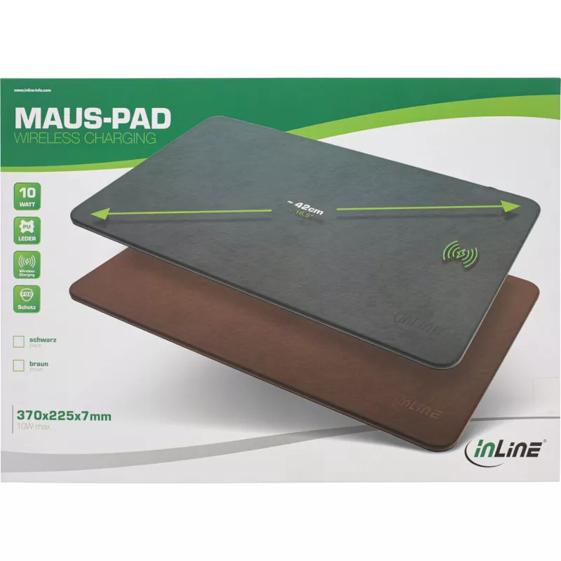 Tapete de rato InLine, carregamento sem fios, 370x225x7mm, preto
