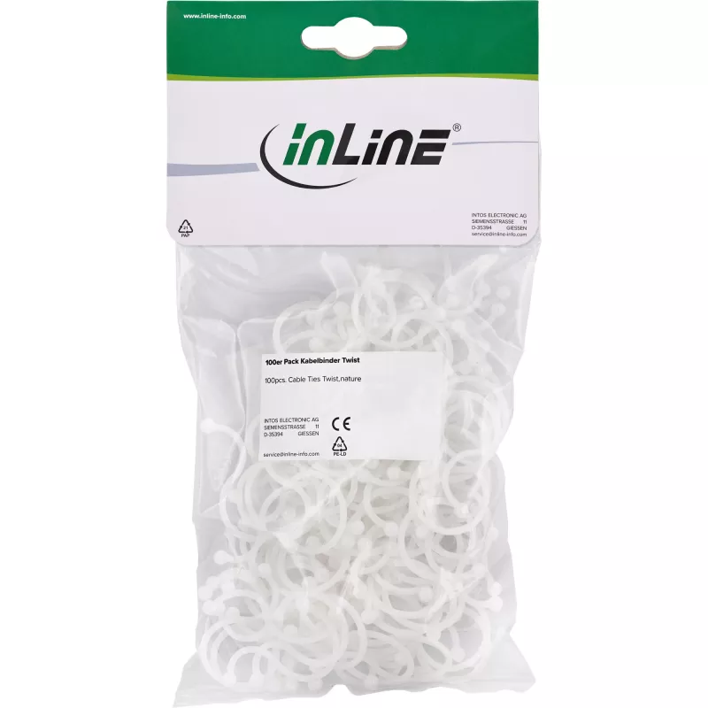 Abraçadeiras (Twist Ties) InLine 22×18 mm branco, 100 unid.