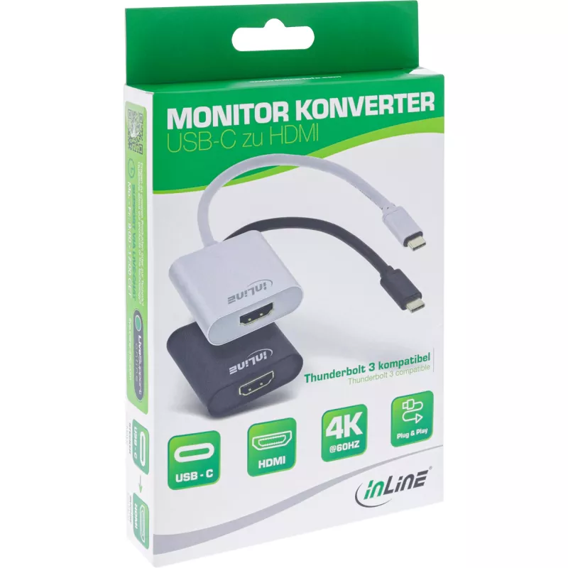 Conversor de vídeo USB InLine, ficha USB-C para conector fêmea HDMI (DP Alt Mode), 4K/60Hz