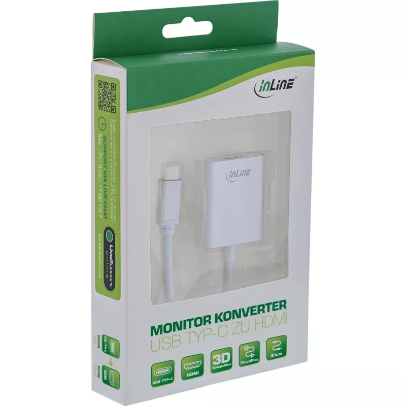 Conversor de vídeo USB InLine, ficha USB-C para conector fêmea HDMI (DP Alt Mode) 4K/60Hz
