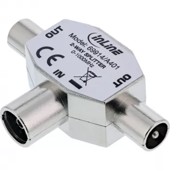 Distribuidor em T de antena InLine para TV 1x conector fêmea coaxial para 2x ficha coaxial 69914