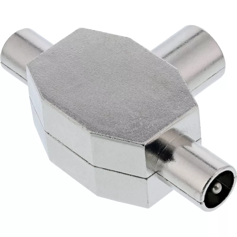 Distribuidor em T de antena InLine para TV 1x conector fêmea coaxial para 2x ficha coaxial 69914