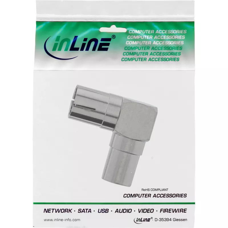 Adaptador coaxial de antena InLine IEC ficha macho para conector fêmea em ângulo metal 69915M