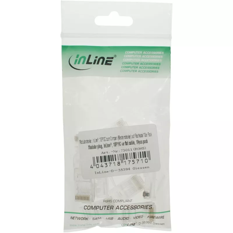 InLine Ficha modular 10P10C para crimpar uma ficha Western em cabo plano, 10 unid.