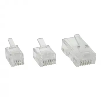 Ficha de cravar InLine RJ12 6P6C para cabo plano, transparente/branco, 10 unid.