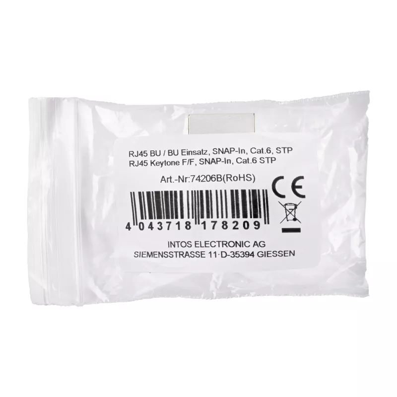 Módulo RJ45 InLine conector fêmea-para-fêmea SNAP-In Cat.6 STP, preto/prateado