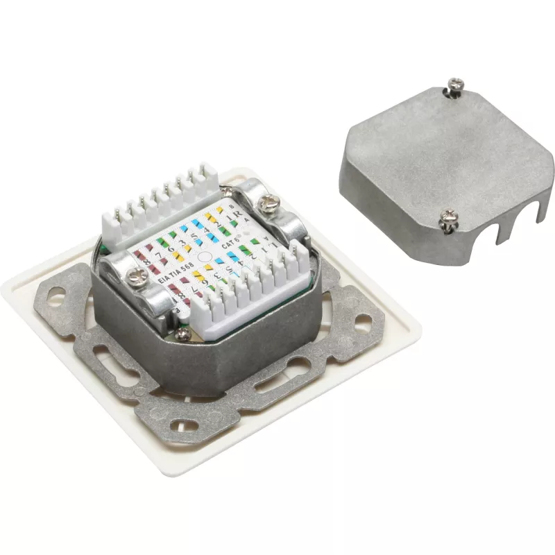 Tomada de ligação Cat.6 InLine 2x conector fêmea RJ45 RAL9010 branco horizontal