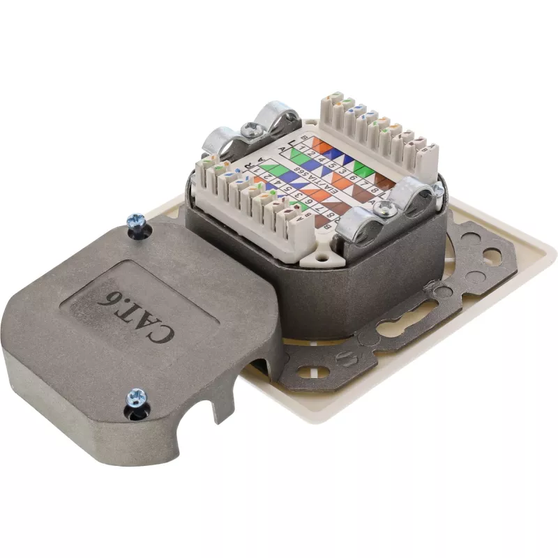 Tomada de parede InLine 75602K, montagem de superfície ou embutir, 2x RJ45 vertical