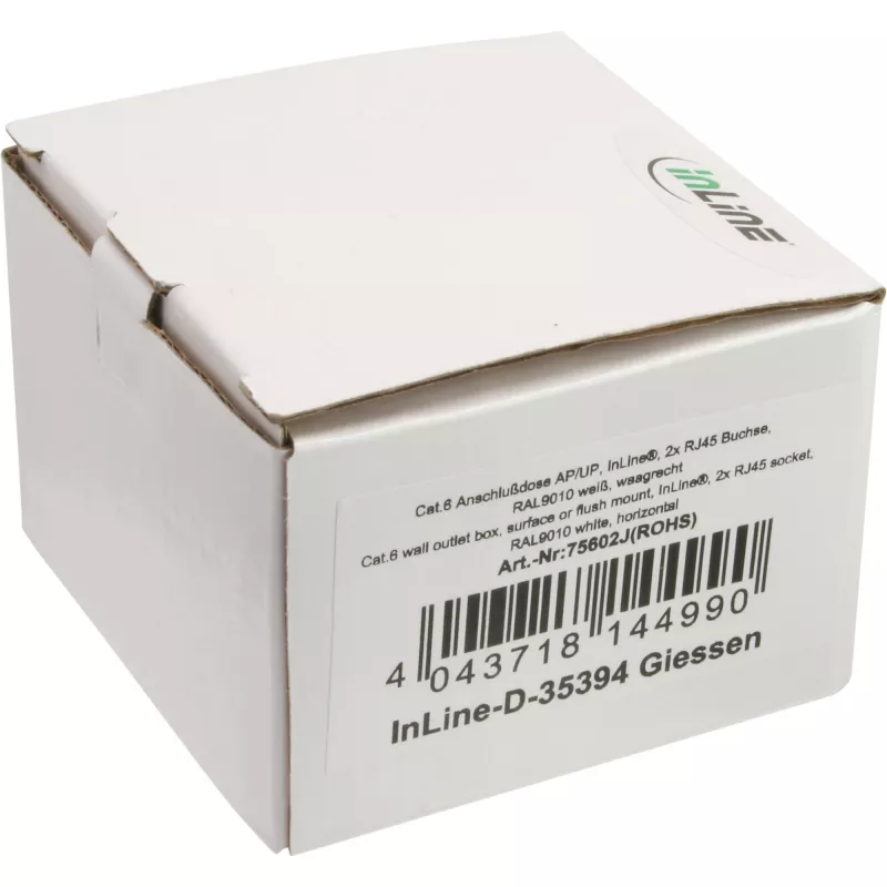 Tomada de parede InLine 75602K, montagem de superfície ou embutir, 2x RJ45 vertical
