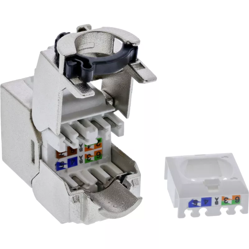 Keystone Jack RJ45 InLine fino, SNAP-In, Cat.6A, abraçadeira de cabo integrada