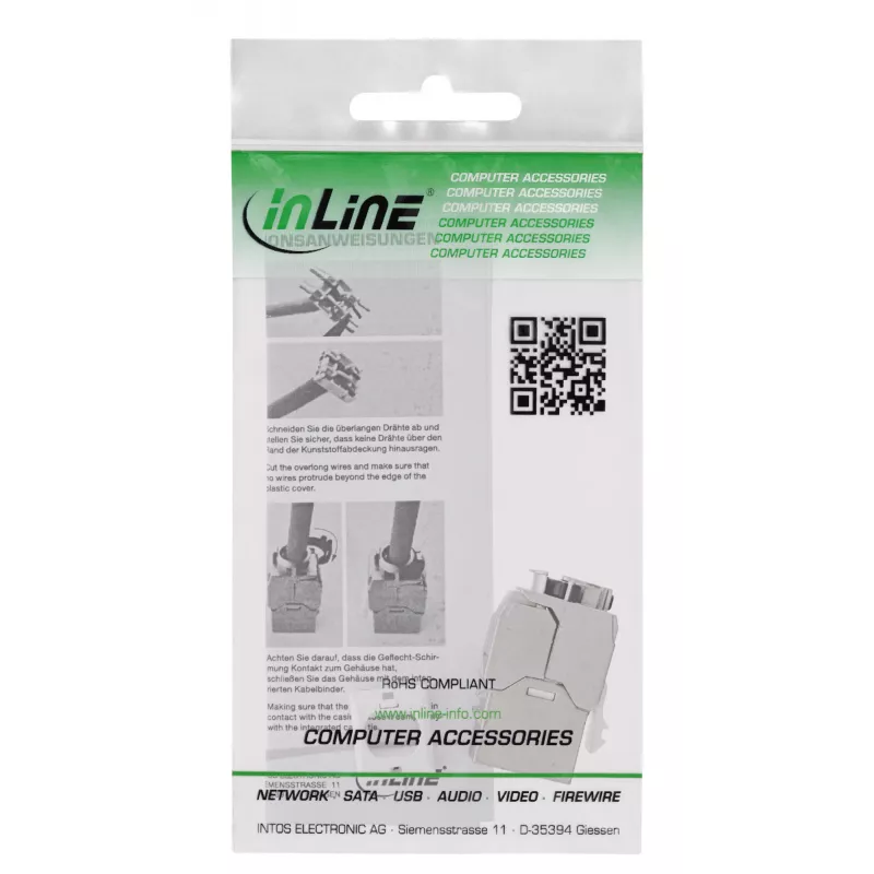 Keystone Jack RJ45 InLine fino, SNAP-In, Cat.6A, abraçadeira de cabo integrada
