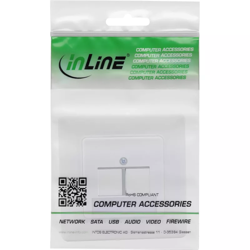 Conjunto de moldura InLine para 2x RJ45 Keystone SNAP-In 90°, branco RAL9010