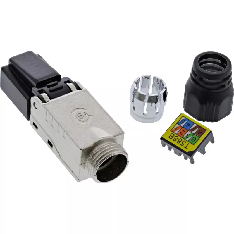 InLine Ficha RJ45 Cat.6A 500MHz, para montagem no campo, blindada, com tampa de rosca