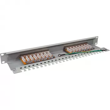 Patch panel InLine Cat.6 16 portas 19 polegadas 1HE cinzento-claro RAL7035