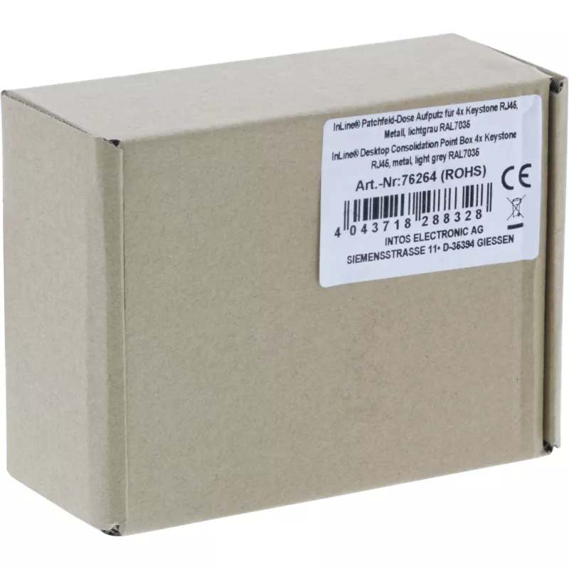 InLine Caixa de ponto de consolidação de secretária 4x Keystone RJ45, metal, RAL7035