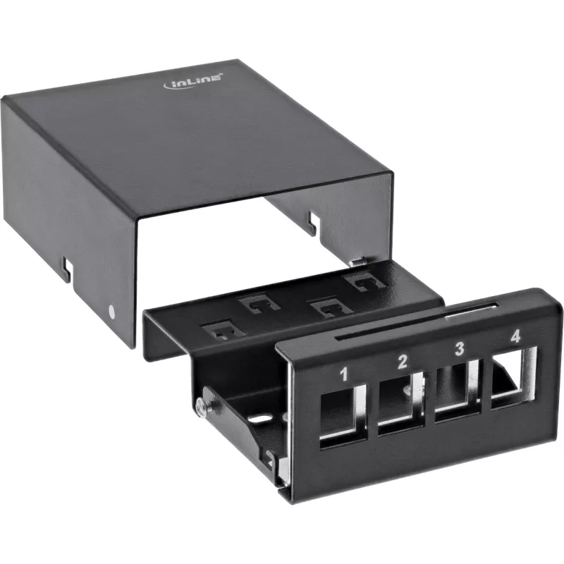 InLine Caixa de ponto de consolidação de secretária 4x Keystone RJ45, metal, preto RAL9005