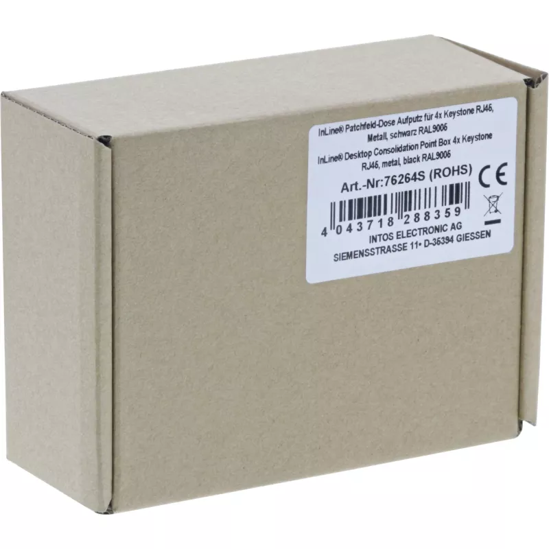 InLine Caixa de ponto de consolidação de secretária 4x Keystone RJ45, metal, preto RAL9005