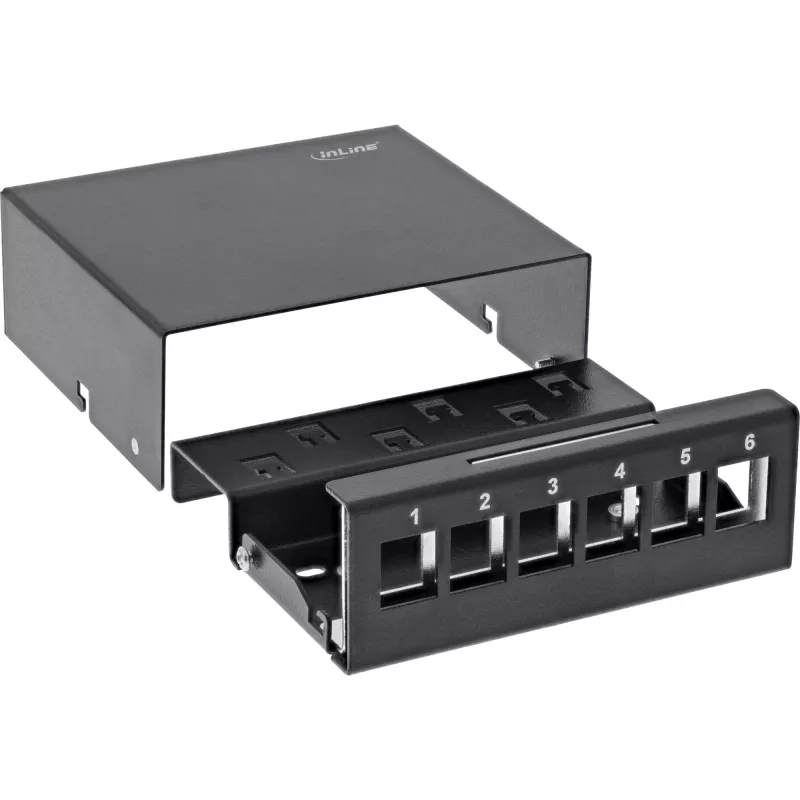 InLine Caixa de ponto de consolidação de secretária 6x Keystone RJ45, metal, preto RAL9005