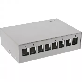 InLine Caixa de ponto de consolidação de secretária 8x Keystone RJ45, metal, RAL7035