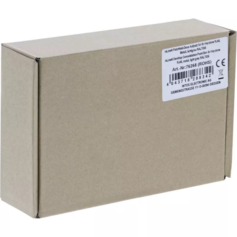 InLine Caixa de ponto de consolidação de secretária 8x Keystone RJ45, metal, RAL7035