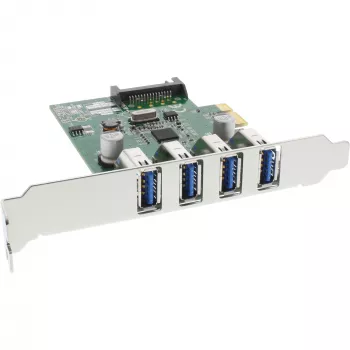 InLine Controlador host USB 3.0 4 portas PCIe incl. chapa LP e alimentação aux. 4 pinos