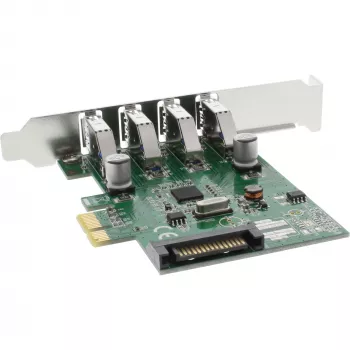 InLine Controlador host USB 3.0 4 portas PCIe incl. chapa LP e alimentação aux. 4 pinos