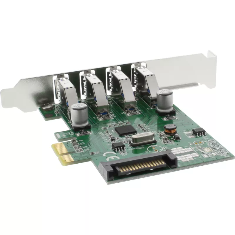 InLine Controlador host USB 3.0 4 portas PCIe incl. chapa LP e alimentação aux. 4 pinos