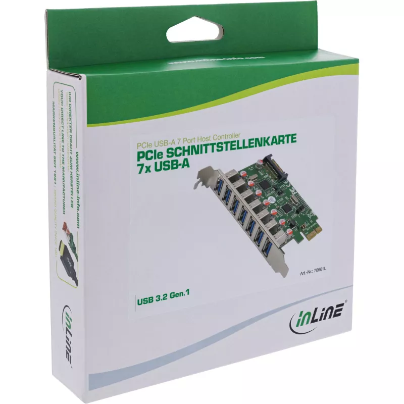 InLine Controlador host USB-A 3.2 Gen.1 7 portas PCIe, alimentação SATA
