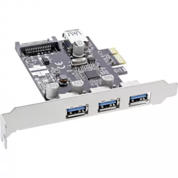 InLine Controladora host USB 3.0 de 3+1 portas, PCIe, com alimentação SATA e suporte LP