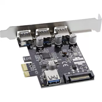 InLine Controladora host USB 3.0 de 3+1 portas, PCIe, com alimentação SATA e suporte LP