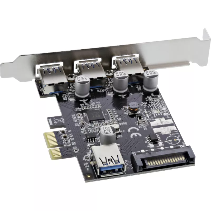 InLine Controladora host USB 3.0 de 3+1 portas, PCIe, com alimentação SATA e suporte LP