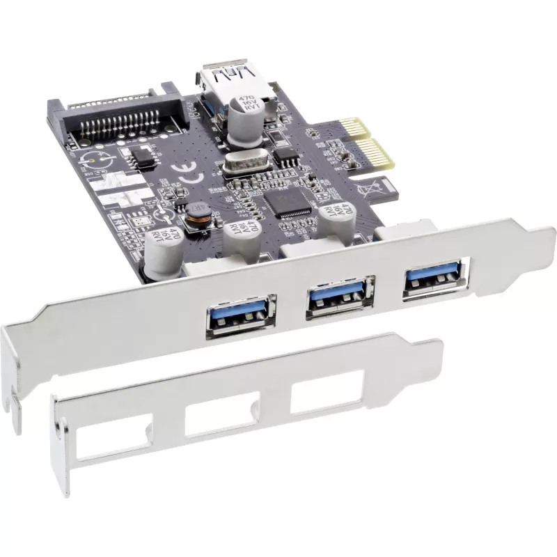 InLine Controladora host USB 3.0 de 3+1 portas, PCIe, com alimentação SATA e suporte LP