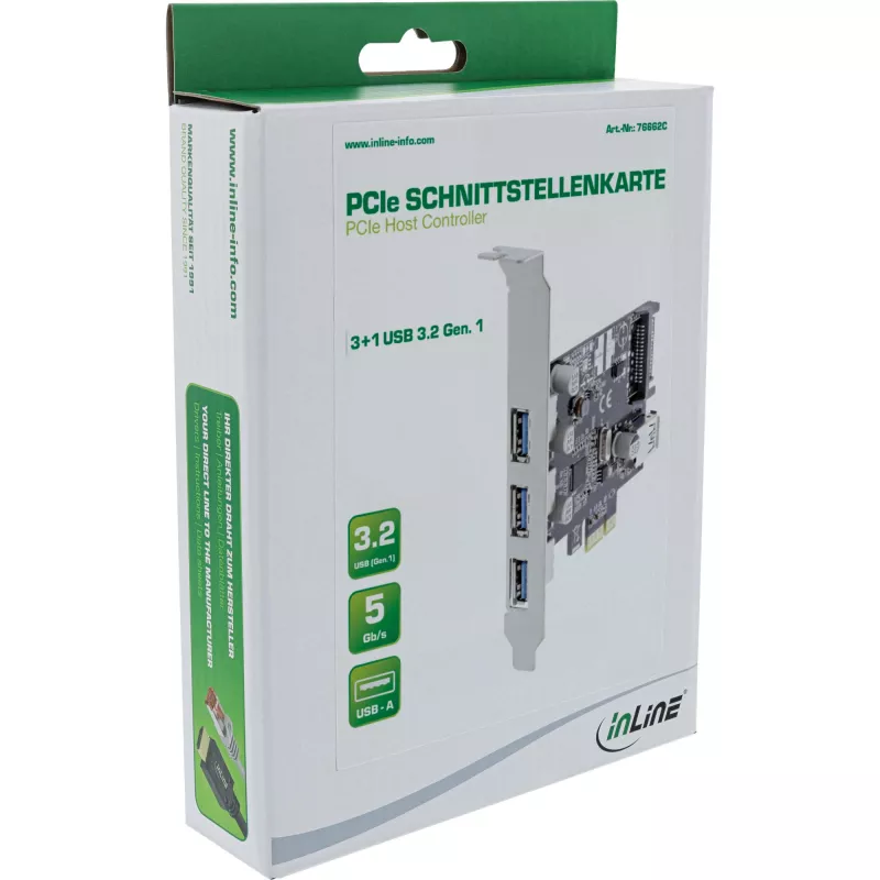 InLine Controladora host USB 3.0 de 3+1 portas, PCIe, com alimentação SATA e suporte LP